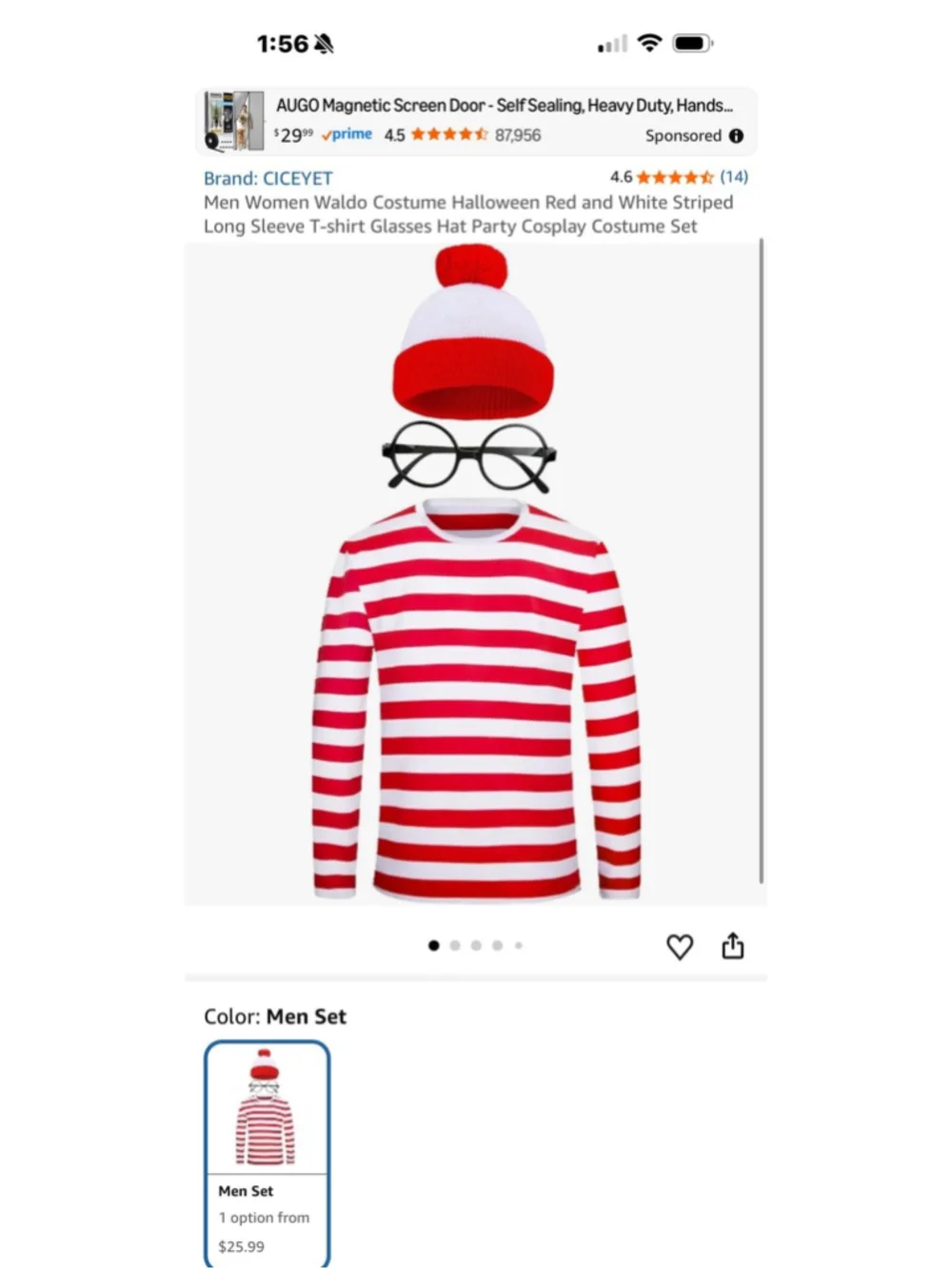 Men Women Where’s Waldo Costume Halloween NEW